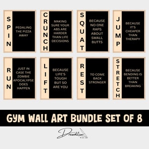 Gym Wall Art Bundle DIGITAL DOWNLOAD Set of 8 Printables Home Gym Decor Motivational Poster Home Gym Sign Black Beige Gym Art Fitness Art