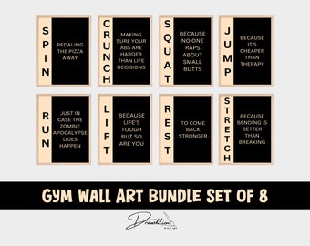 Gym Wall Art Bundle DIGITAL DOWNLOAD Set of 8 Printables Home Gym Decor Motivational Poster Home Gym Sign Black Beige Gym Art Fitness Art