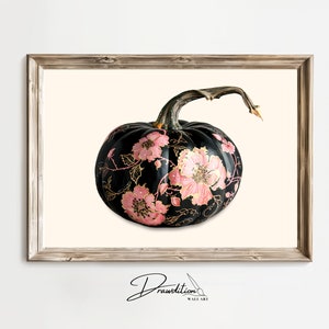 Arte murale con zucca nera e rosa DOWNLOAD DIGITALE Foto di zucca autunnale Arte di zucca autunnale Zucca con motivi Decorazione per la casa autunnale Stampa del Ringraziamento