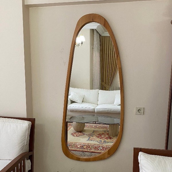 Walnut Wood Mirror, Oak Wall Mirror, Asymmetrical Mirror, Irregular Mirror, Black Wall Mirror, Solid Wood Framed Mirror, Asymmetric Mirror