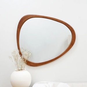 Walnut Wood Mirror, Oak Wall Mirror, Asymmetrical Mirror, Irregular Mirror, Mid Century Mirror, Solid Wood Framed Mirror, Asymmetric Mirror