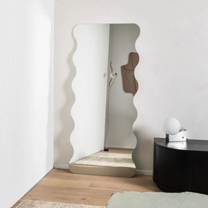 Full Length Mirror, Full Body Irregular Mirror, Wavy Asymmetrical Mirror, Floor Mirror, Curvy Mirror Bedroom, Asymmetric Frameless Mirror