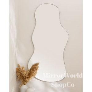 Curvy Full Length Mirror, Full Body Irregular Mirror, Asymmetrical Mirror, Floor Mirror , Wavy Mirror Bedroom, Asymmetric Frameless Mirror