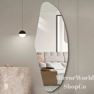 Full Length Mirror, Full Body Irregular Mirror, Asymmetrical Mirror, Floor Mirror Wavy , Wavy Mirror Bedroom, Asymmetric Frameless Mirror