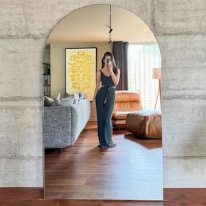 Full Length Mirror, Full Body Irregular Mirror,  Arched Asymmetrical Mirror, Floor Mirror Wavy, Bedroom Mirror, Asymmetric Frameless Mirror