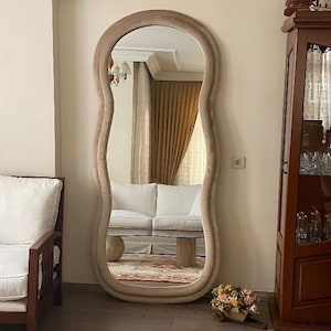 Curvy Full Length Mirror, Fabric Asymmetrical Mirror, Full Body Irregular Mirror, Floor Mirror , Wavy Wall Mirror, Asymmetric Mirror Bedroom