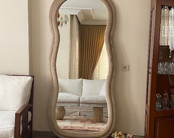 Curvy Full Length Mirror, Fabric Asymmetrical Mirror, Full Body Irregular Mirror, Floor Mirror , Wavy Wall Mirror, Asymmetric Mirror Bedroom