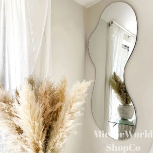 Full Length Mirror, Full Body Irregular Mirror, Wavy Asymmetrical Mirror, Floor Mirror, Curvy Mirror Bedroom, Asymmetric Frameless Mirror