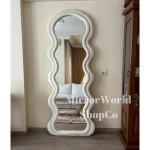 Curvy Full Length Mirror, Asymmetrical Mirror, Full Body Irregular Mirror, Floor Mirror , Wavy Wall Mirror, Asymmetric Mirror Bedroom