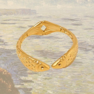 18K Gold Twin Kipper Ring - Stainless Steel Waterproof Adjustable Ring - Fish Pisces - Tarnish Free Hypoallergenic Jewellery
