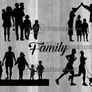 Family Silhouette, Extended Family, Family Silhouette clipart, Together, Happy Family, Silhouettes, Reunion, Mom, Dad, Son,Daughter,Baby,Dog