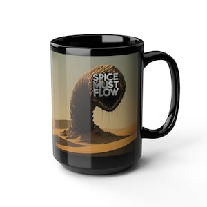 Dune Sandwurm Gewürz Must Flow Kaffeetasse, Shai-Hulud, 11 / 15 oz., weiß / schwarze Keramiktasse