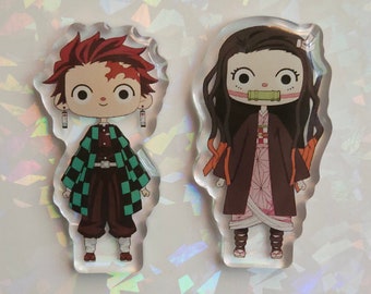 Pin de solapa acrílico inspirado en Demon Slayer + 2 pegatinas PAQUETE MISTERIOSO