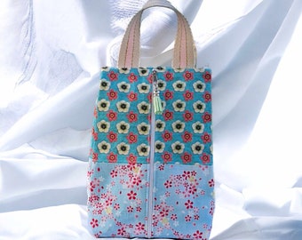 Floral cotton toiletry bag for women