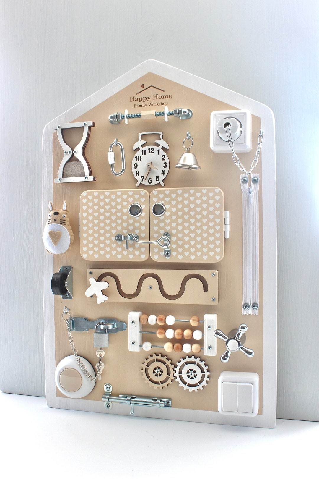 Natural Wood Busy Board Gift for Baby 1 2 3 Year Old,busy Board Toddler