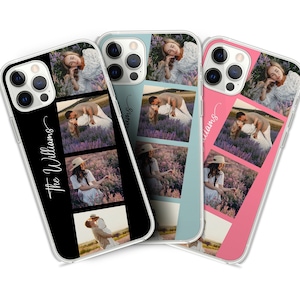 Custodia per telefono personalizzata con collage fotografico e nome personalizzato per iPhone Samsung TPU protettiva idea regalo coppia famiglia fidanzato