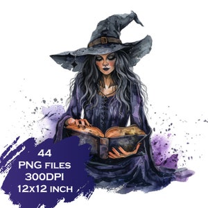 Watercolor Gothic Witch Collection Clipart, 44 PNG Halloween Clipart, Gothic Witch Clipart, Halloween Witch Clipart PNG, Commercial Use