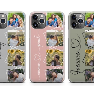 Personalised Phone Case with Photo Collage and Custom Name for iPhone Samsung TPU Protective Cover Couple Family Boyfriend Gift Idea