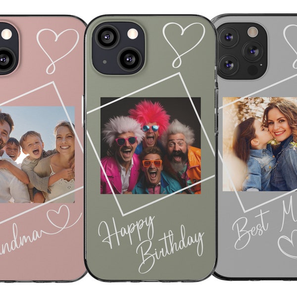 Personalised Phone Case with Photo and Custom Name for iPhone Samsung TPU Protective Cover Couple Family Boyfriend Gift Idea