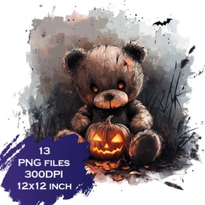 Watercolor Gothic Teddy Bear Collection Clipart, 13 PNG Halloween Clipart, Gothic Witch Clipart, Halloween Witch Clipart PNG, Commercial Use