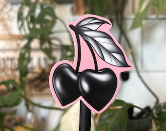 Cherry Sticker | Valentines Sticker | Gothic Waterproof Decal | Black and Pink | Galentines