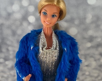 Vintage 1978 Superstar Barbie: Blue Faux Fur & Silver Jumpsuit