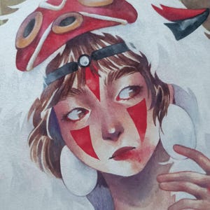 Mononoke - illustratieafdruk | Kunstreproductie/ A4 print/ wanddecoratie poster/ werk/aquarel/Ghibli/miyasaki/fanart