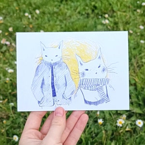 Chats - illustration format carte postale . Impression d'art recto verso papier épais/ chat mignon/ décoration