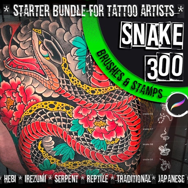 Pinceles de serpiente / 300 Mejor serpiente de tatuaje procreado / Sellos Hebi / Conjunto de tatuajes para iPad / serpiente de reptil hebi japonesa oriental - SNAKE SET