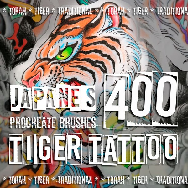 Pennelli tigre / 400 migliori timbri tigre per tatuaggi Procreate / Set tatuaggi per iPad / tatuaggio giapponese tatuaggio asiatico orientale cinese - TIGER SET