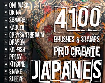 Pinceaux japonais | 4100 meilleurs pinceaux japonais Procreate Tattoo | Ensemble de tatouages pour iPad | tatouage japonais tatouage oriental asiatique - ENSEMBLE JAPONAIS