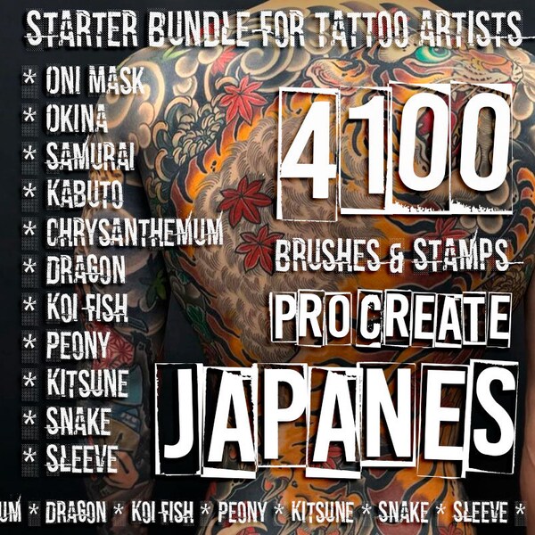 Pinceles japoneses / 4100 Mejores pinceles japoneses para tatuajes Procreate / Conjunto de tatuajes para iPad / tatuaje japonés tatuaje asiático oriental - JAPANESE SET