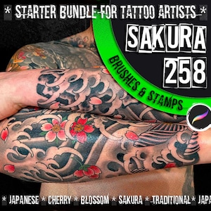 258 tampons et pinceaux de tatouage Sakura : jeu de pinceaux Procreate (téléchargement numérique)