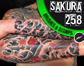 Sakura Brushes | 258 Best Procreate Tattoo Sakura Stamps | Tattoo Set for iPad | japanese cherry blossom oriental asian tattoo - SAKURA SET