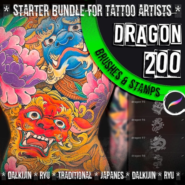 Drakenborstels | 200 beste voortplanting Tattoo Dragon / Ryu-stempels | Tattooset voor iPad | ryu dalkijin сhinese oosterse aziatische - DRAGON SET