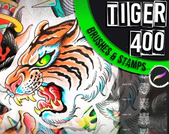 400 Tiger Tattoo Stamps & Brushes: Procreate iPad Set | Tattoos