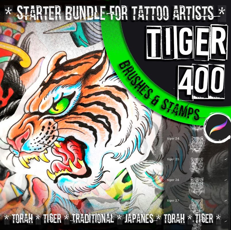 Tiger Brushes - Digital Product - Best Procreate Tattoo Tiger Stamps | Tattoo Set for iPad | japanese tattoo сhinese tattoo - TIGER SET