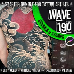190 Wave Tattoo Stamps & Brushes: Procreate Brushset (Download)
