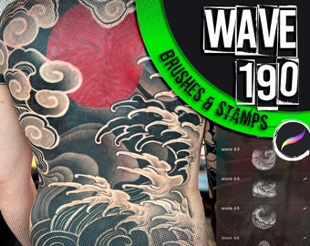 190 Wave Tattoo Stamps & Brushes: Procreate Brushset (Download)