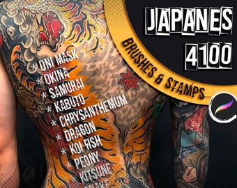 Pinceaux japonais | 4100 meilleurs pinceaux japonais Procreate Tattoo | Ensemble de tatouages pour iPad | tatouage japonais tatouage oriental asiatique - ENSEMBLE JAPONAIS