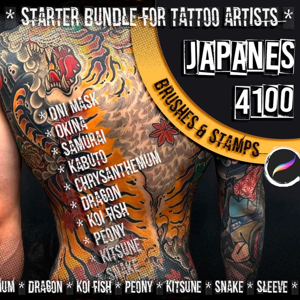 Pinceaux japonais | 4100 meilleurs pinceaux japonais Procreate Tattoo | Ensemble de tatouages pour iPad | tatouage japonais tatouage oriental asiatique - ENSEMBLE JAPONAIS