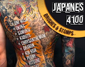 Japanese Brushes | 4100 Best Procreate Tattoo Japanese Brushes | Tattoo Set for iPad | japanese tattoo oriental asian tattoo - JAPANESE SET