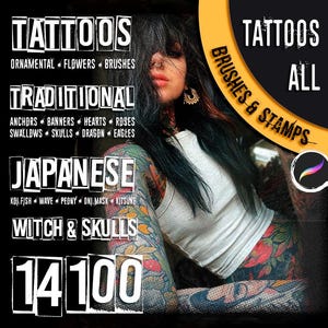 Tattoo Pinsel | Digitales Produkt | Beste Tattoo Designs | 183 Tattoo Sets für iPad | Must Have für Tätowierer - ALLE TATTOOS