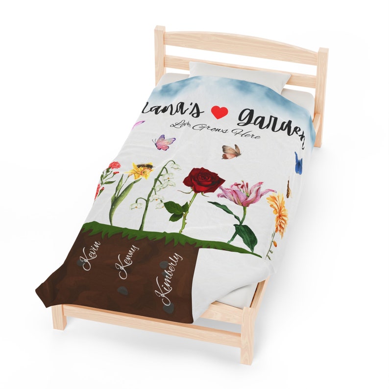 Custom Grandma's Garden Blanket, Grandma Blanket With Kids Names