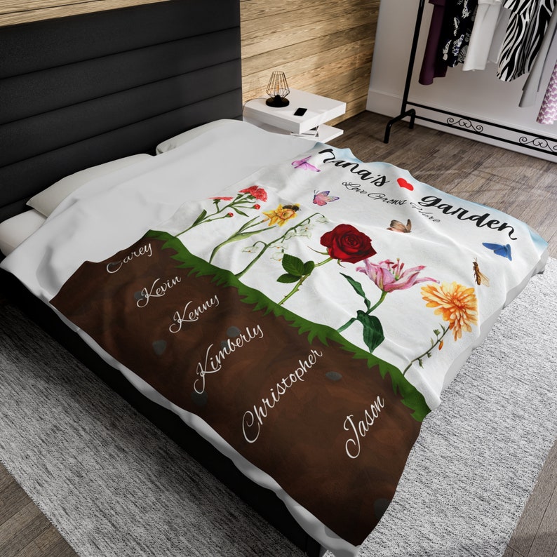 Custom Grandma's Garden Blanket, Grandma Blanket With Kids Names