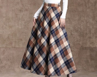 Jupe longue en laine - Jupe taille haute - Écossais - Plusieurs couleurs - Tartan