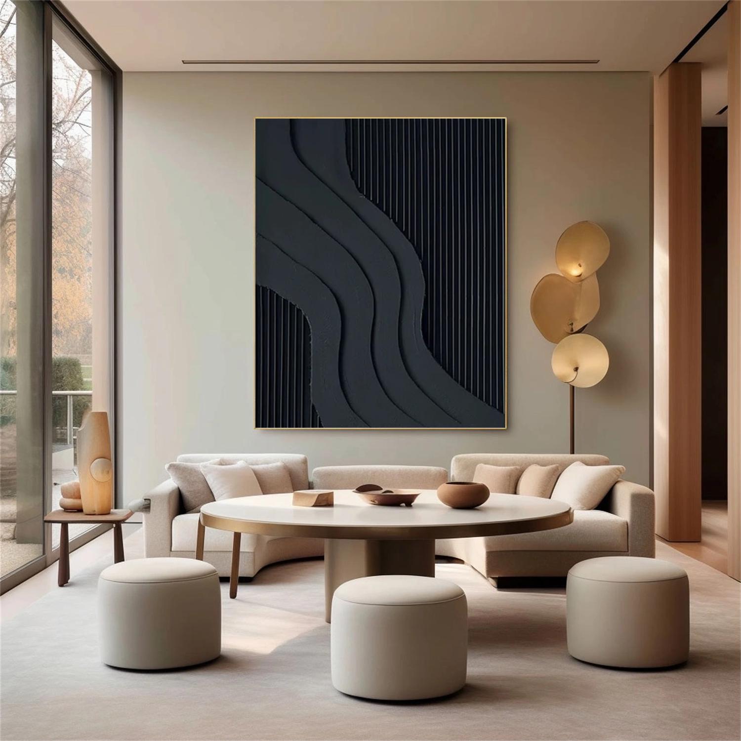 Black 3D Textured Plaster Painting, Large Black Wall Hangings Art ...