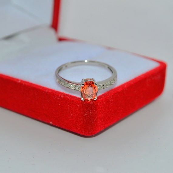 9ct White Gold - Orange Sapphire & Diamond Ring - image 1