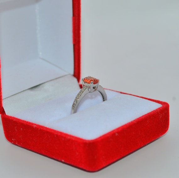9ct White Gold - Orange Sapphire & Diamond Ring - image 5
