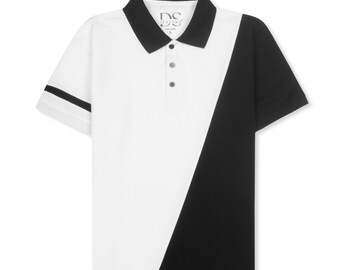 Breathable Elegance: White Cross-Weave Black Polo Shirt - Cool Comfort, Timeless Style